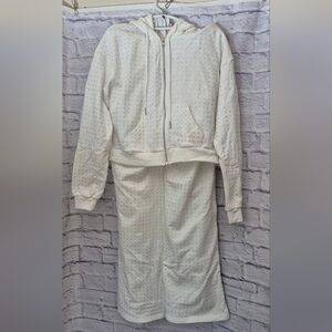 2 PC AKIRA White Cropped Hoodie & Pants with Stud Accents
